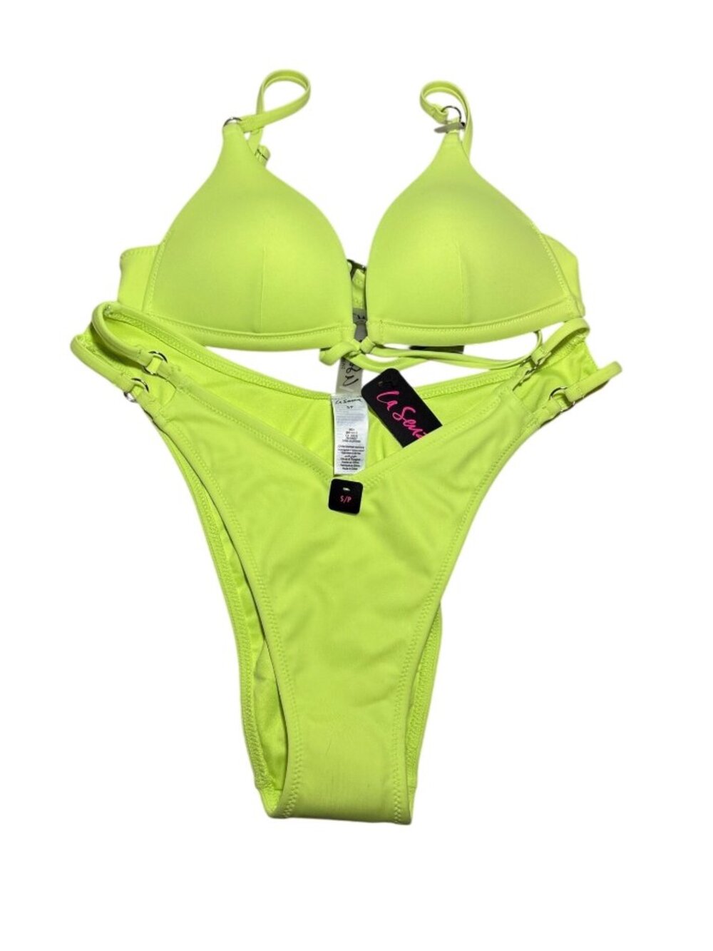 La Senza Bikini Set Neon Yellow Adjustable Straps Top XSmall Bottoms Small New